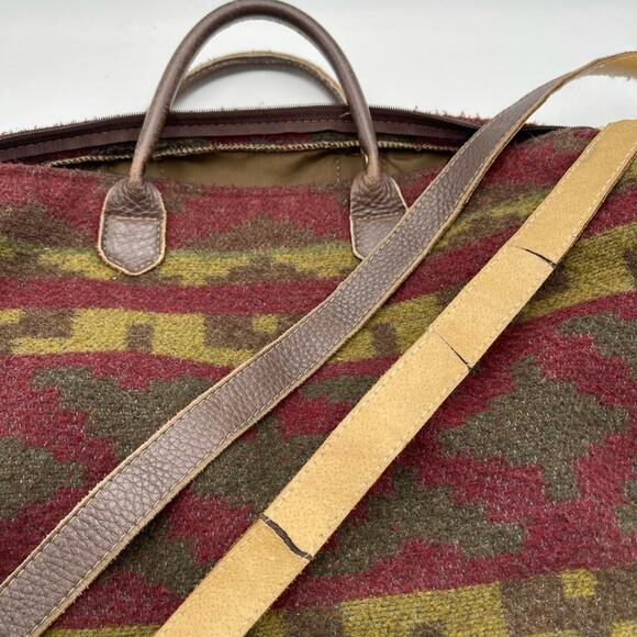 WEEKENDER mini-bag Pendleton & J. Crew style Unbranded VINTAGE leather handle - Picture 5 of 14